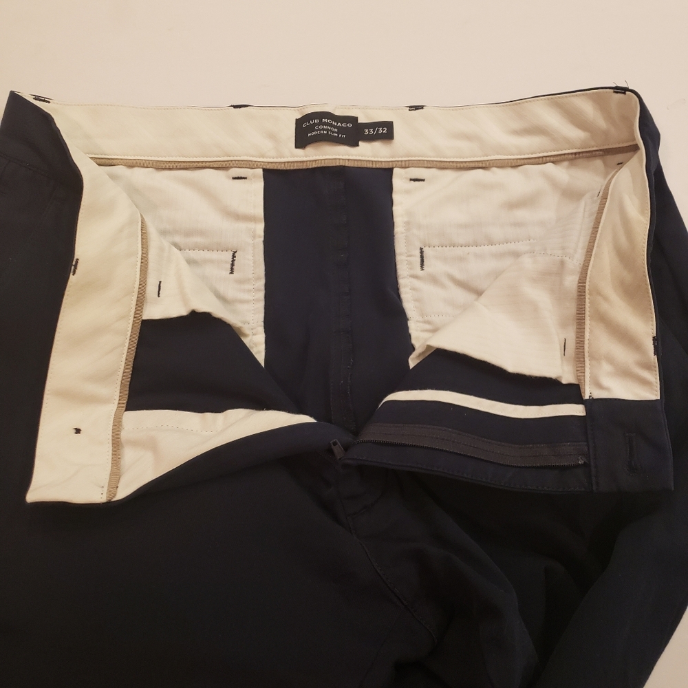 Club Monaco NAVY Mens CONNOR Chinos 33x32. Modern Slim Fit - Picture 8 of 9